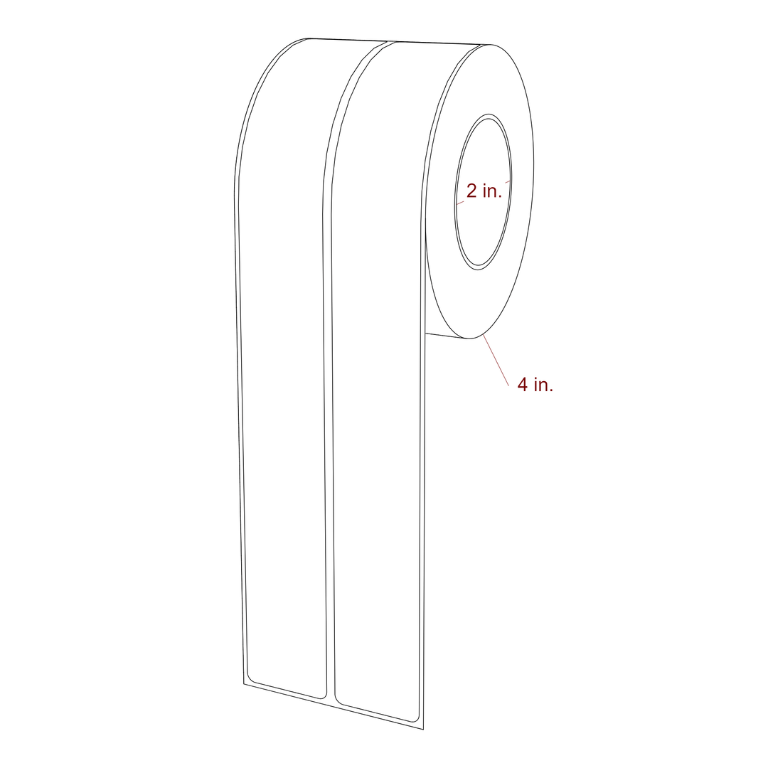 1.25 Inch x 10 Inch Rectangle Inkjet Label Roll - 2 Inch Core - 4 Inch Roll OD - 2Up - 3D Perspective