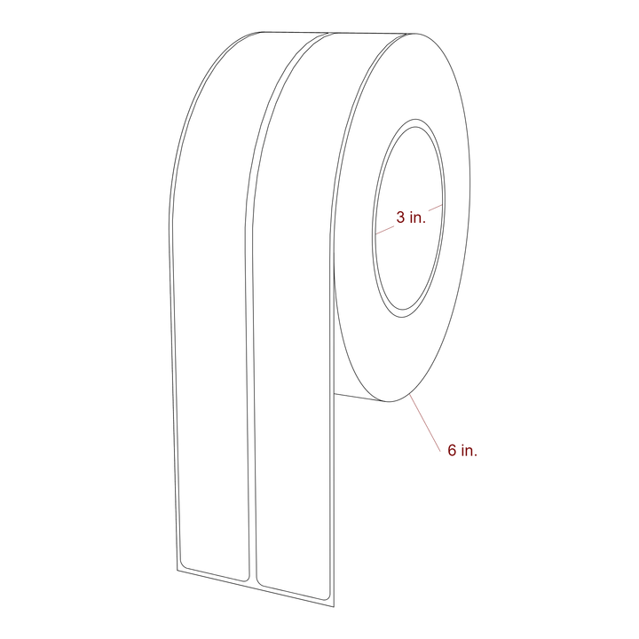 1.25 Inch x 10 Inch Rectangle Inkjet Label Roll - 3 Inch Core - 6 Inch Roll OD - 2Up - 3D Perspective