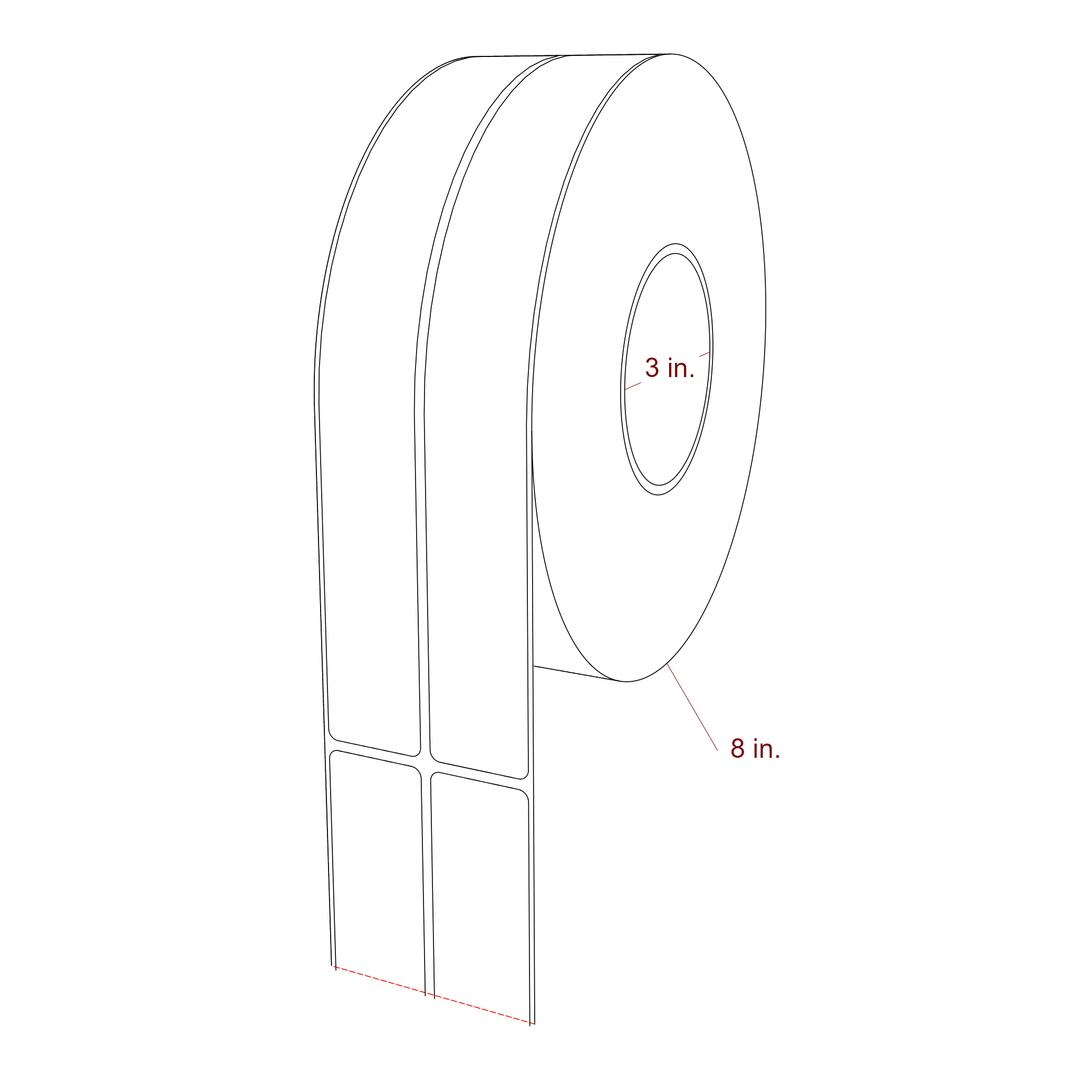 1.25 Inch x 10 Inch Rectangle Inkjet Label Roll - 3 Inch Core - 8 Inch Roll OD - 2Up - 3D Perspective