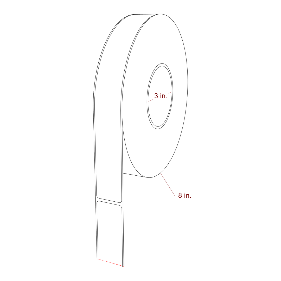 1.25 Inch x 10 Inch Rectangle Inkjet Label Roll - 3 Inch Core - 8 Inch Roll OD - 3D Perspective