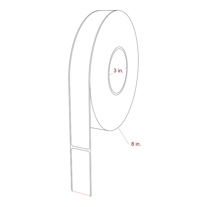 1.25 Inch x 10 Inch Rectangle Inkjet Label Roll - 3 Inch Core - 8 Inch Roll OD - 3D Perspective