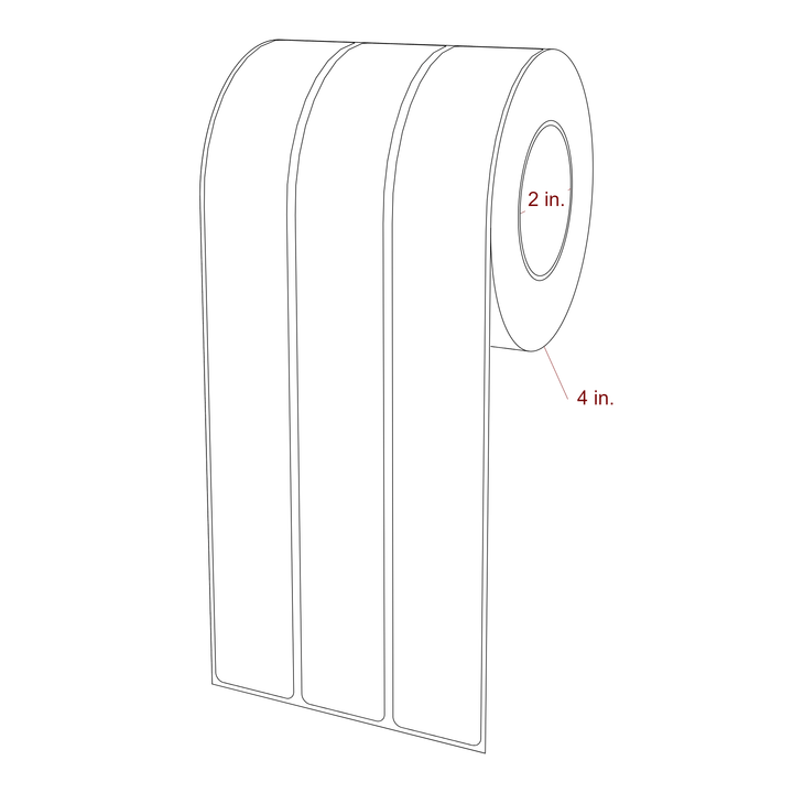 1.25 Inch x 10 Inch Rectangle Inkjet Label Roll - 2 Inch Core - 4 Inch Roll OD - 3Up - 3D Perspective