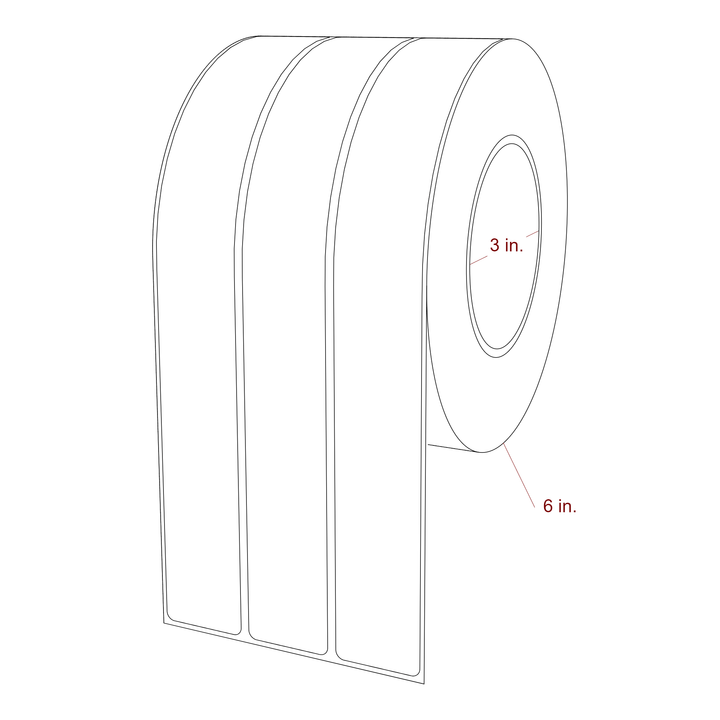 1.25 Inch x 10 Inch Rectangle Inkjet Label Roll - 3 Inch Core - 6 Inch Roll OD - 3Up - 3D Perspective
