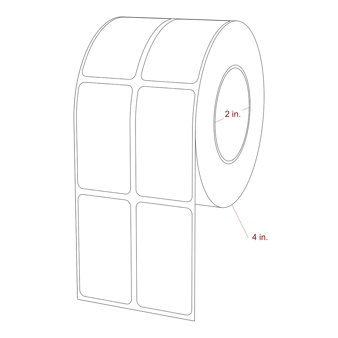 1.25 Inch x 2.25 Inch Rectangle Inkjet Label Roll - 2 Inch Core - 4 Inch Roll OD - 2Up - 3D Perspective