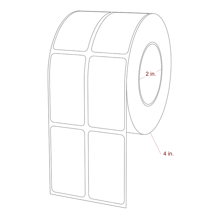 1.25 Inch x 2.25 Inch Rectangle Inkjet Label Roll - 2 Inch Core - 4 Inch Roll OD - 2Up - 3D Perspective