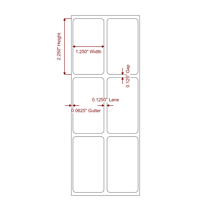 1.25 Inch x 2.25 Inch Rectangle Inkjet Label Roll - 2Up - 2D Drawing