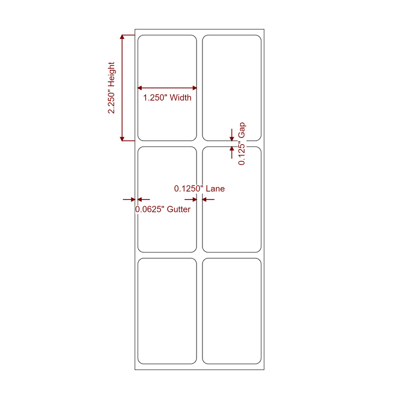 1.25" x 2.25" Inkjet Label Rolls | 2-Up | Fits Epson ColorWorks & Primera - Label Diagram