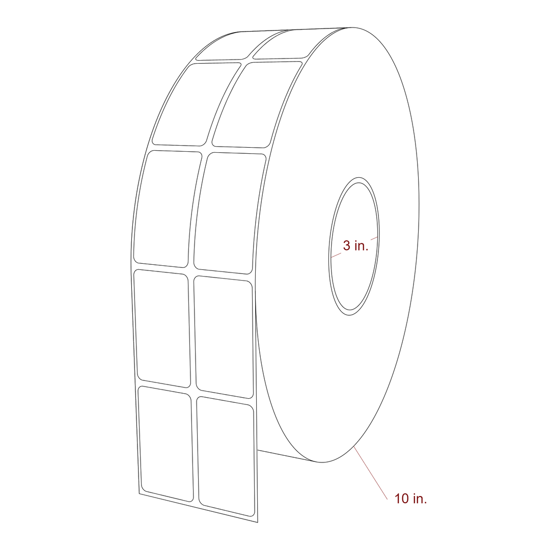 1.25 Inch x 2.25 Inch Rectangle Inkjet Label Roll - 3 Inch Core - 10 Inch Roll OD - 2Up - 3D Perspective