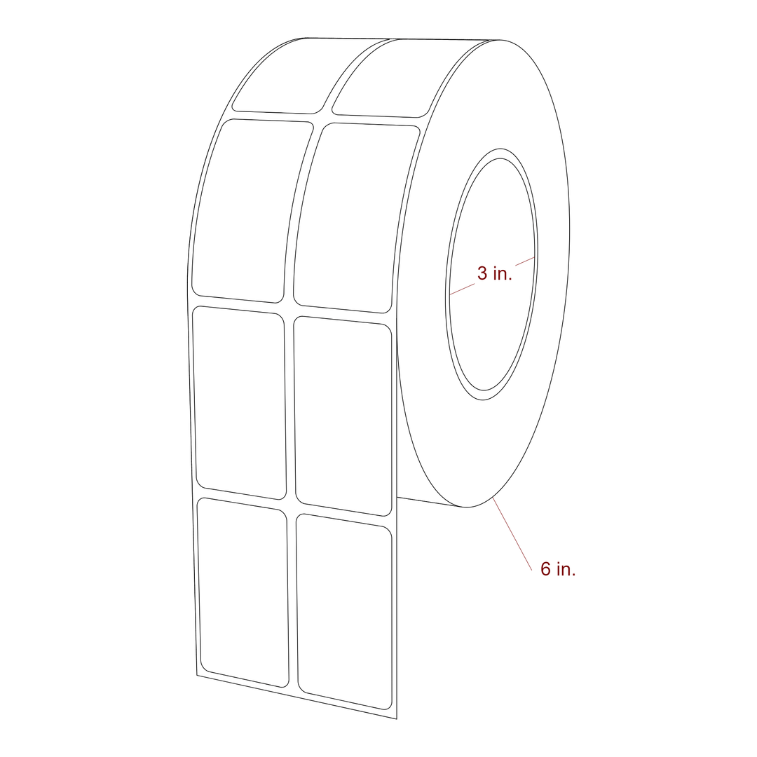 1.25 Inch x 2.25 Inch Rectangle Inkjet Label Roll - 3 Inch Core - 6 Inch Roll OD - 2Up - 3D Perspective