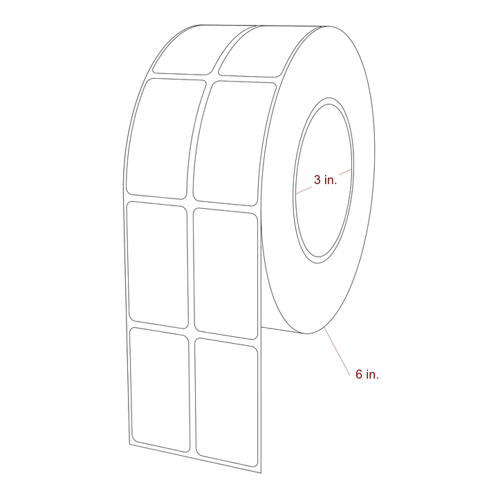 1.25 Inch x 2.25 Inch Rectangle Inkjet Label Roll - 3 Inch Core - 6 Inch Roll OD - 2Up - 3D Perspective