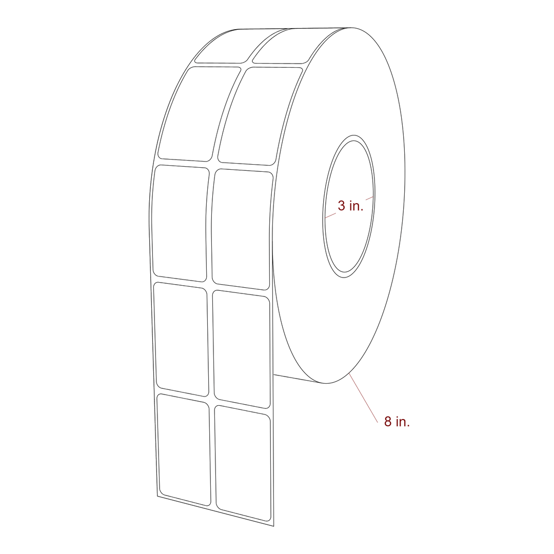 1.25 Inch x 2.25 Inch Rectangle Inkjet Label Roll - 3 Inch Core - 8 Inch Roll OD - 2Up - 3D Perspective