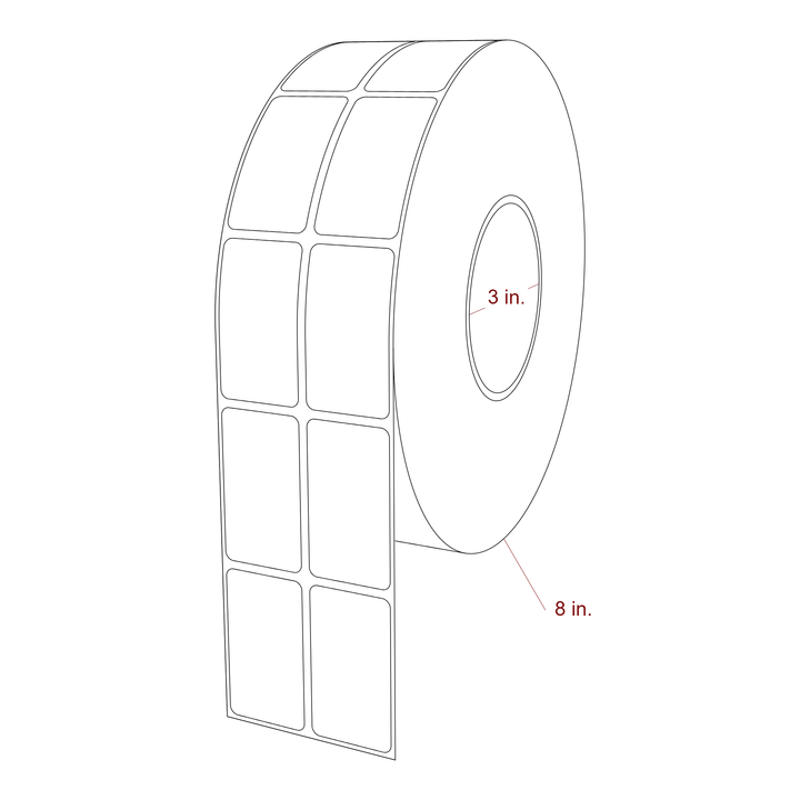 1.25 Inch x 2.25 Inch Rectangle Inkjet Label Roll - 3 Inch Core - 8 Inch Roll OD - 2Up - 3D Perspective