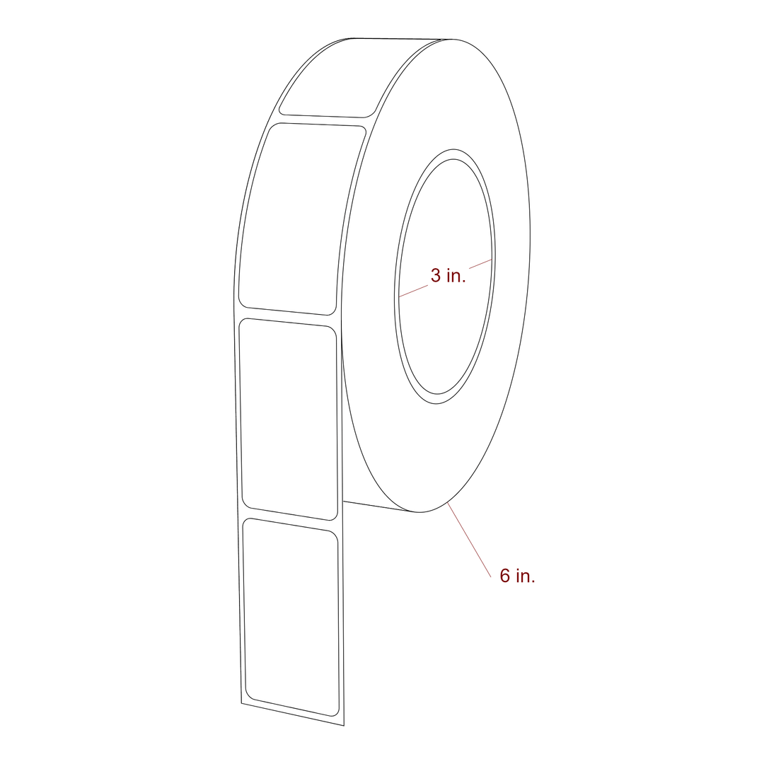 1.25 Inch x 2.25 Inch Rectangle Inkjet Label Roll - 3 Inch Core - 6 Inch Roll OD - 3D Perspective