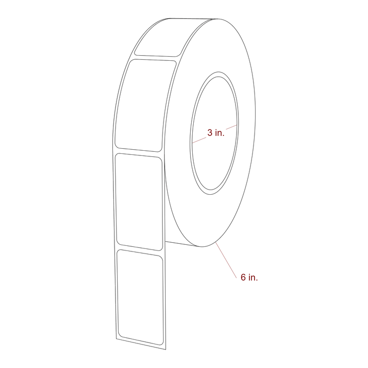 1.25 Inch x 2.25 Inch Rectangle Inkjet Label Roll - 3 Inch Core - 6 Inch Roll OD - 3D Perspective