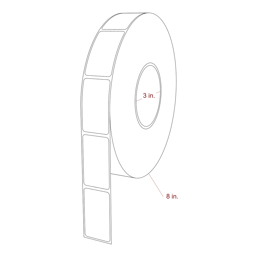 1.25 Inch x 2.25 Inch Rectangle Inkjet Label Roll - 3 Inch Core - 8 Inch Roll OD - 3D Perspective