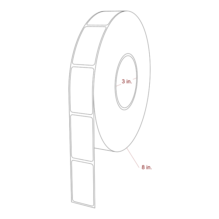1.25 Inch x 2.25 Inch Rectangle Inkjet Label Roll - 3 Inch Core - 8 Inch Roll OD - 3D Perspective