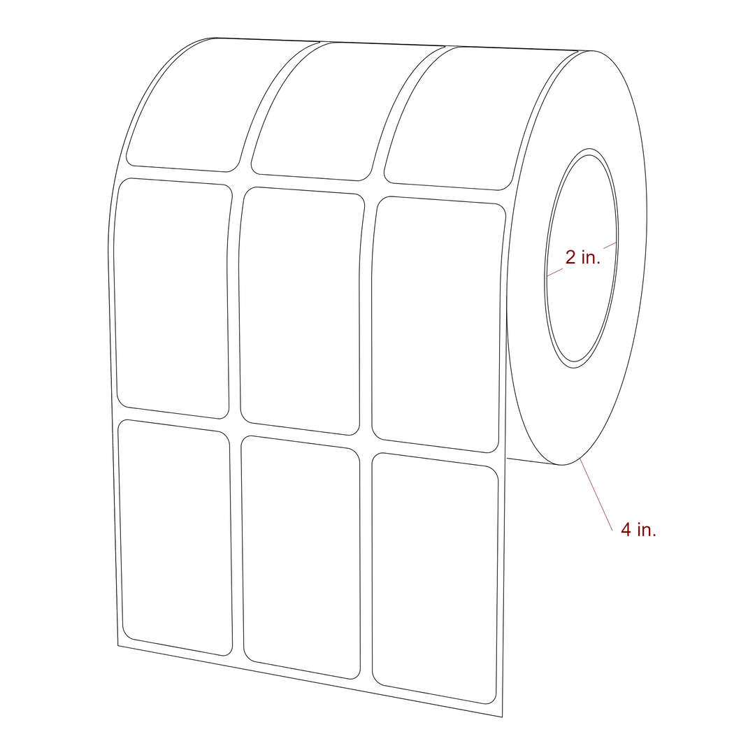 1.25 Inch x 2.25 Inch Rectangle Inkjet Label Roll - 2 Inch Core - 4 Inch Roll OD - 3Up - 3D Perspective