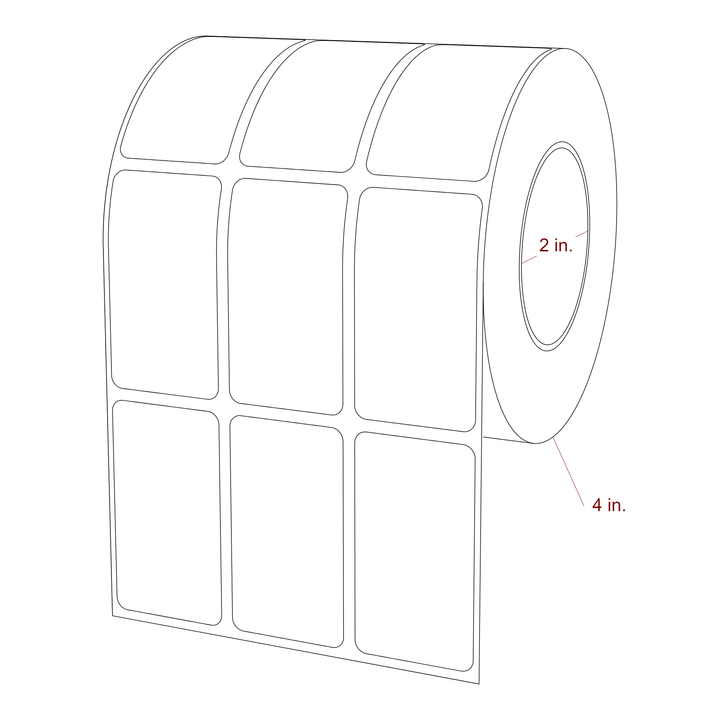 1.25 Inch x 2.25 Inch Rectangle Inkjet Label Roll - 2 Inch Core - 4 Inch Roll OD - 3Up - 3D Perspective