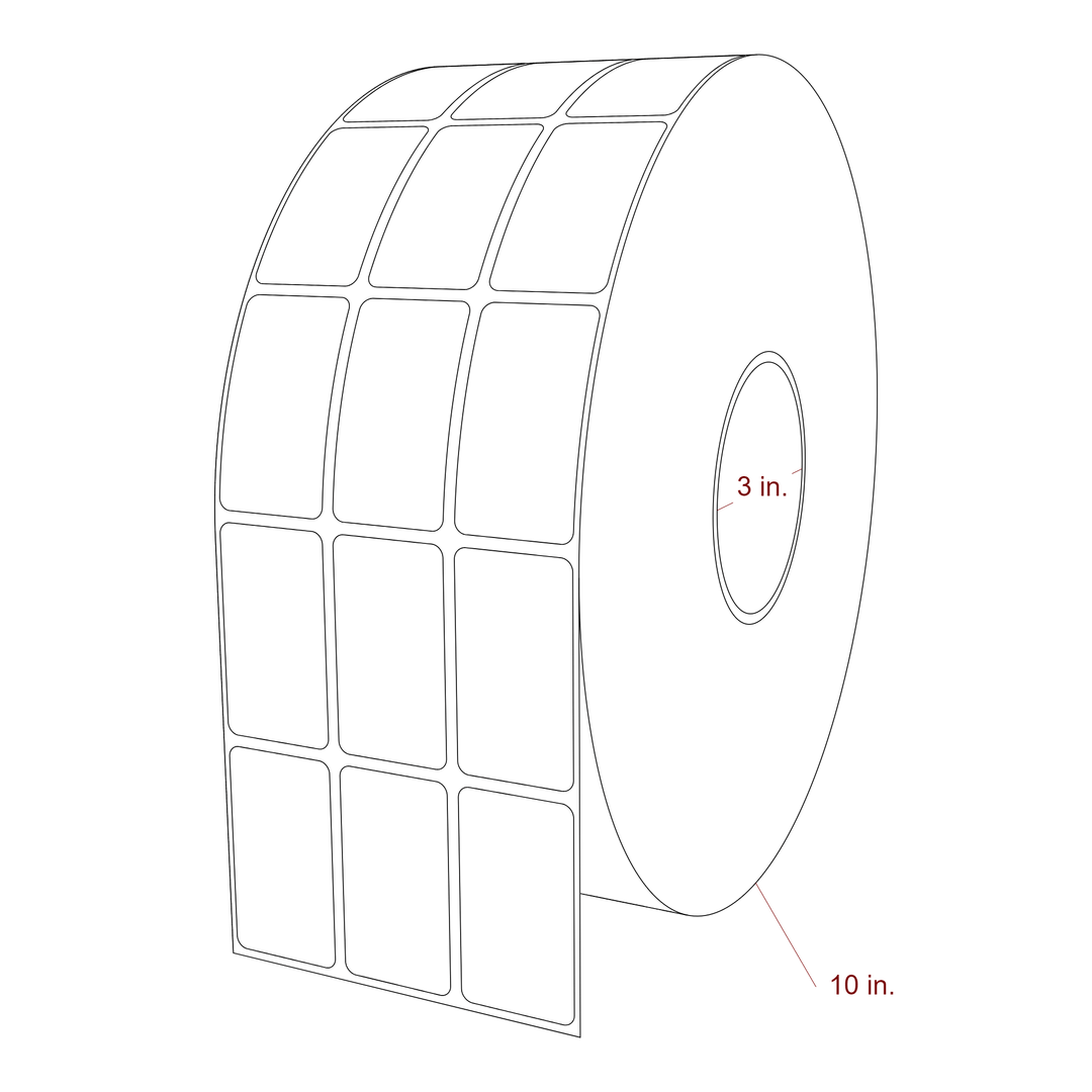 1.25 Inch x 2.25 Inch Rectangle Inkjet Label Roll - 3 Inch Core - 10 Inch Roll OD - 3Up - 3D Perspective