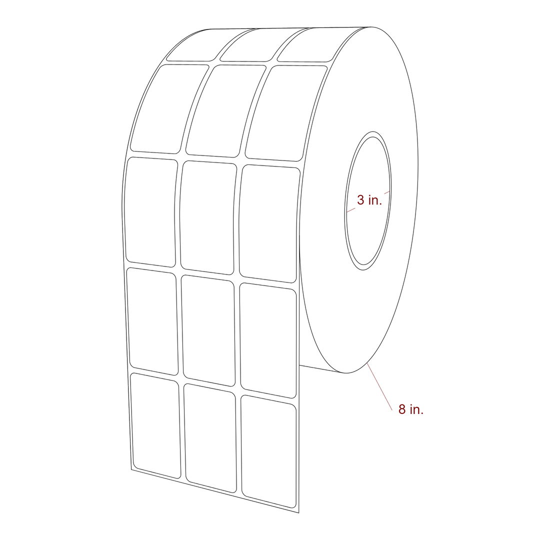 1.25 Inch x 2.25 Inch Rectangle Inkjet Label Roll - 3 Inch Core - 8 Inch Roll OD - 3Up - 3D Perspective