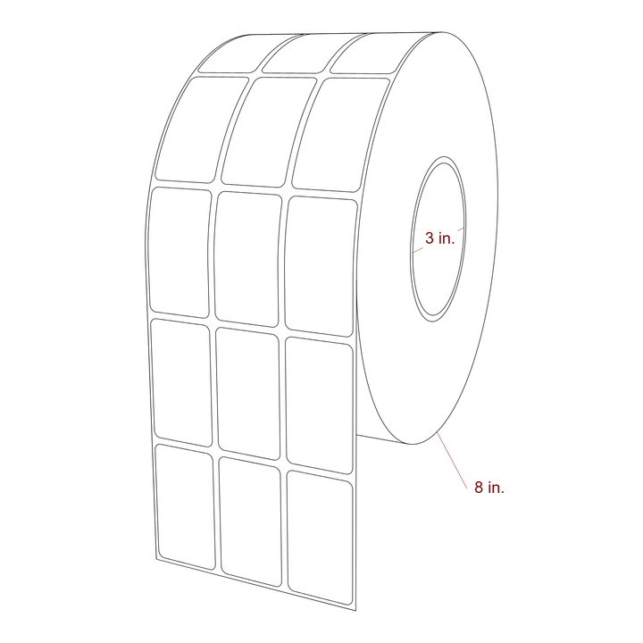 1.25 Inch x 2.25 Inch Rectangle Inkjet Label Roll - 3 Inch Core - 8 Inch Roll OD - 3Up - 3D Perspective