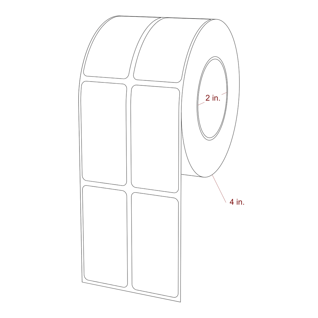 1.25 Inch x 2.5 Inch Rectangle Inkjet Label Roll - 2 Inch Core - 4 Inch Roll OD - 2Up - 3D Perspective