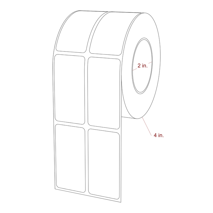 1.25 Inch x 2.5 Inch Rectangle Inkjet Label Roll - 2 Inch Core - 4 Inch Roll OD - 2Up - 3D Perspective