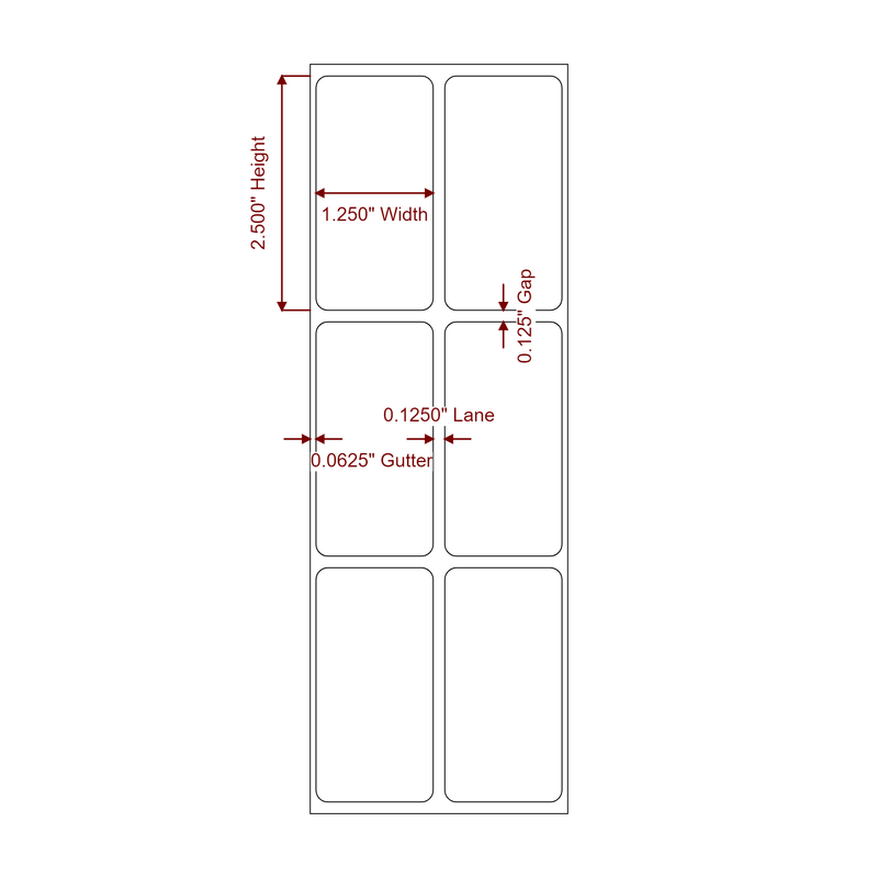 1.25" x 2.5" Inkjet Label Rolls | 2-Up | Fits Epson ColorWorks & Primera - Label Diagram
