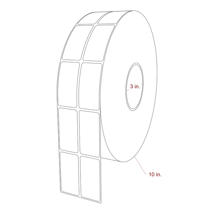1.25 Inch x 2.5 Inch Rectangle Inkjet Label Roll - 3 Inch Core - 10 Inch Roll OD - 2Up - 3D Perspective