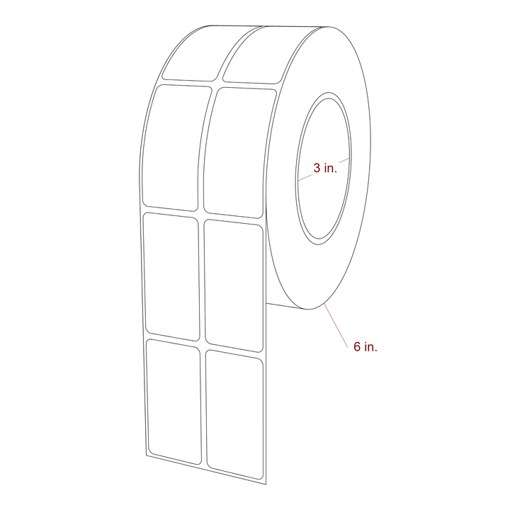 1.25 Inch x 2.5 Inch Rectangle Inkjet Label Roll - 3 Inch Core - 6 Inch Roll OD - 2Up - 3D Perspective