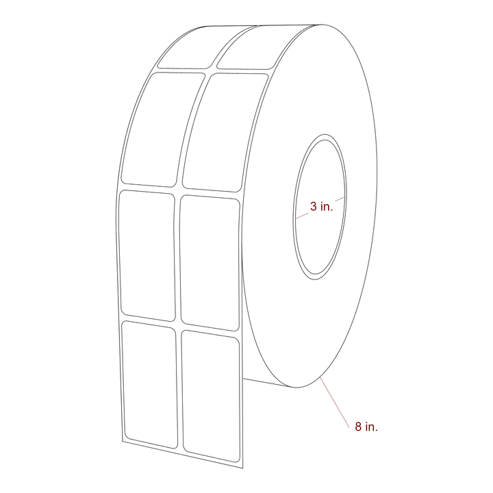 1.25 Inch x 2.5 Inch Rectangle Inkjet Label Roll - 3 Inch Core - 8 Inch Roll OD - 2Up - 3D Perspective