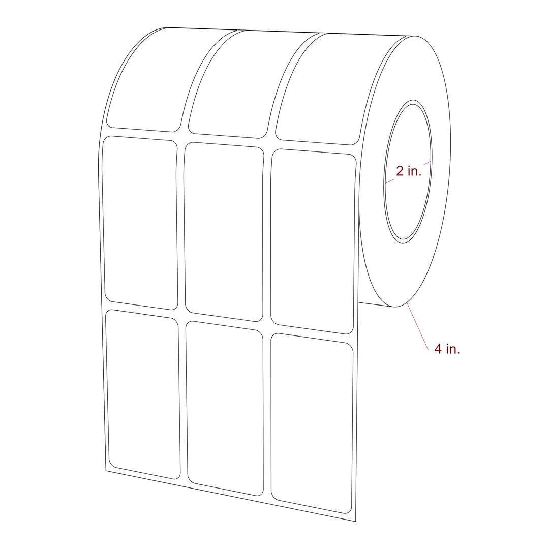 1.25 Inch x 2.5 Inch Rectangle Inkjet Label Roll - 2 Inch Core - 4 Inch Roll OD - 3Up - 3D Perspective