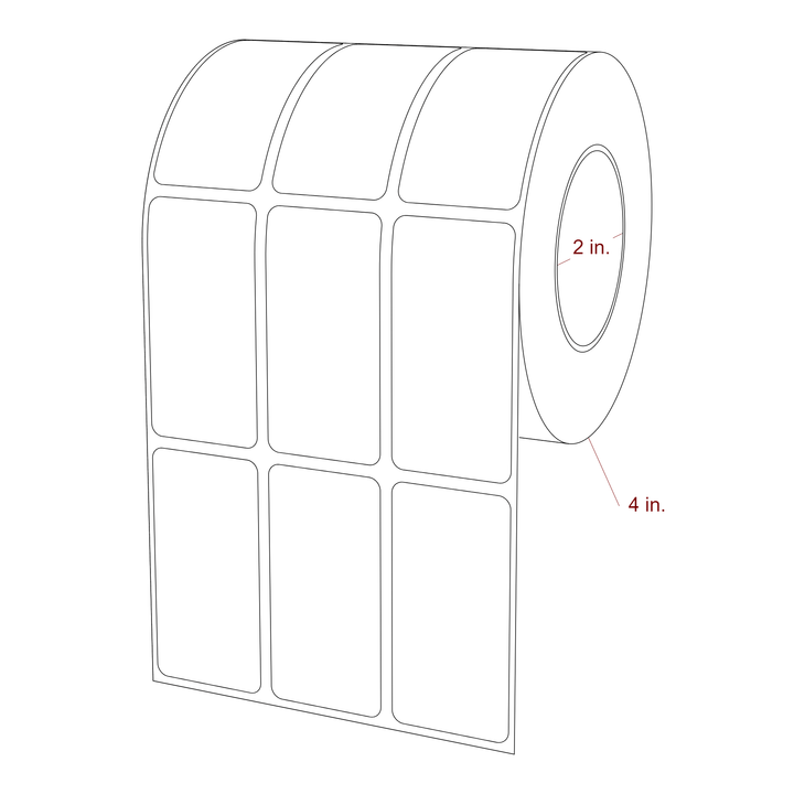 1.25 Inch x 2.5 Inch Rectangle Inkjet Label Roll - 2 Inch Core - 4 Inch Roll OD - 3Up - 3D Perspective