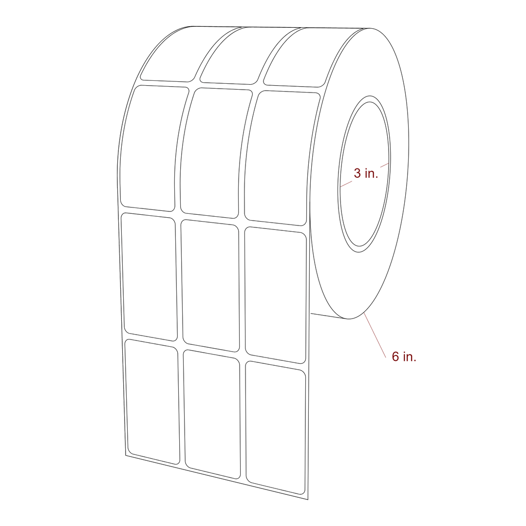1.25 Inch x 2.5 Inch Rectangle Inkjet Label Roll - 3 Inch Core - 6 Inch Roll OD - 3Up - 3D Perspective