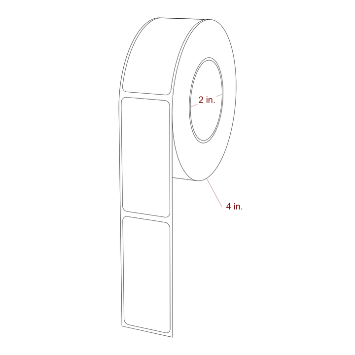 1.25 Inch x 2.75 Inch Rectangle Inkjet Label Roll - 2 Inch Core - 4 Inch Roll OD - 3D Perspective