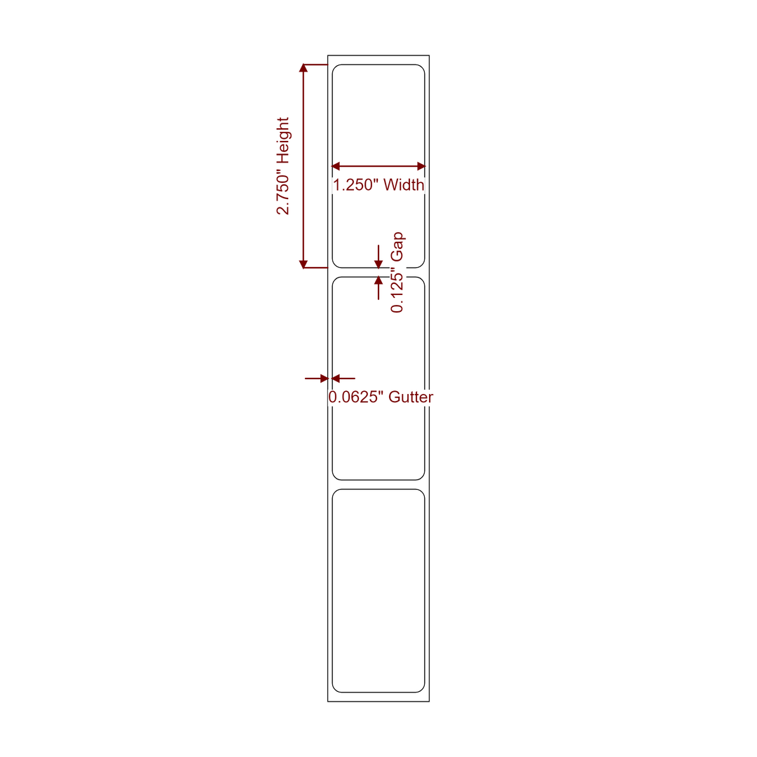 1.25 Inch x 2.75 Inch Rectangle Inkjet Label Roll - 2D Drawing