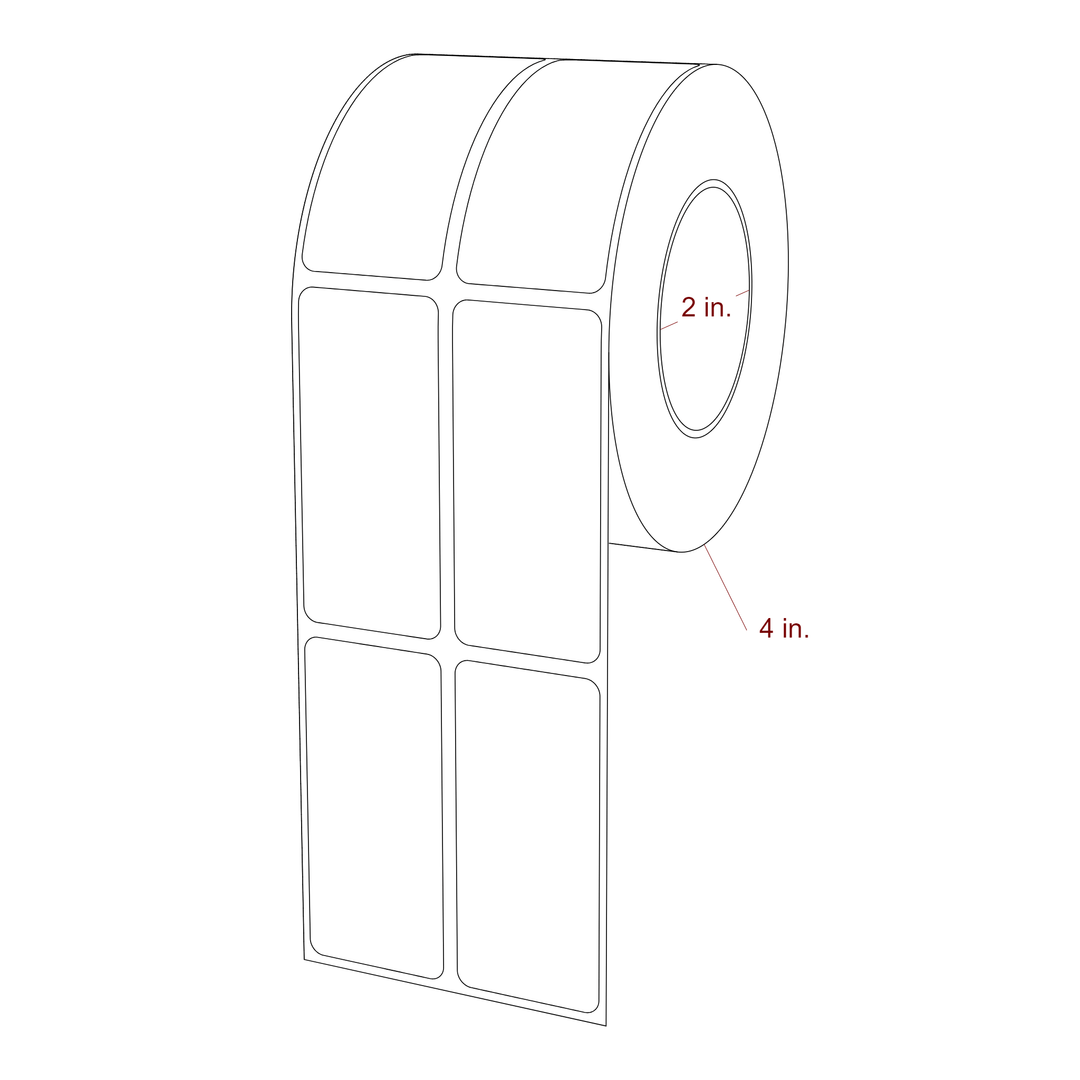 1.25 Inch x 2.75 Inch Rectangle Inkjet Label Roll - 2 Inch Core - 4 Inch Roll OD - 2Up - 3D Perspective