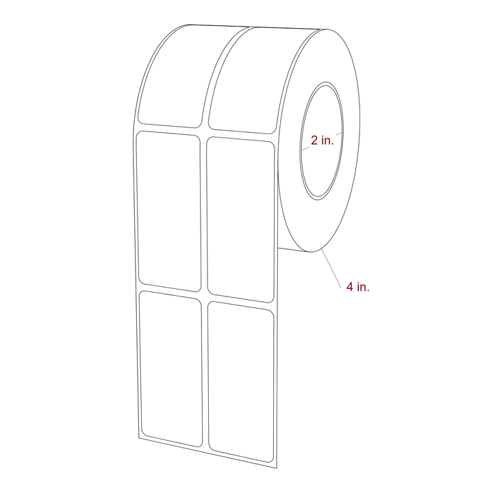 1.25 Inch x 2.75 Inch Rectangle Inkjet Label Roll - 2 Inch Core - 4 Inch Roll OD - 2Up - 3D Perspective