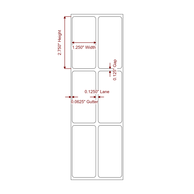 1.25" x 2.75" Inkjet Label Rolls | 2-Up | Fits Epson ColorWorks & Primera - Label Diagram