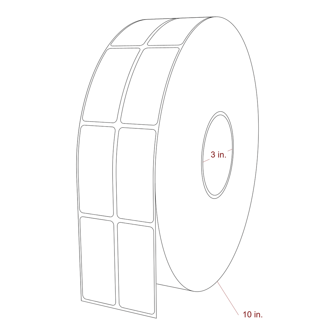1.25 Inch x 2.75 Inch Rectangle Inkjet Label Roll - 3 Inch Core - 10 Inch Roll OD - 2Up - 3D Perspective
