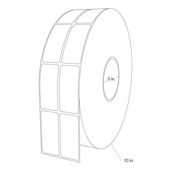 1.25 Inch x 2.75 Inch Rectangle Inkjet Label Roll - 3 Inch Core - 10 Inch Roll OD - 2Up - 3D Perspective