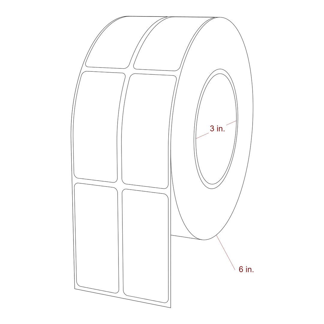 1.25 Inch x 2.75 Inch Rectangle Inkjet Label Roll - 3 Inch Core - 6 Inch Roll OD - 2Up - 3D Perspective