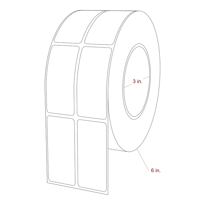 1.25 Inch x 2.75 Inch Rectangle Inkjet Label Roll - 3 Inch Core - 6 Inch Roll OD - 2Up - 3D Perspective