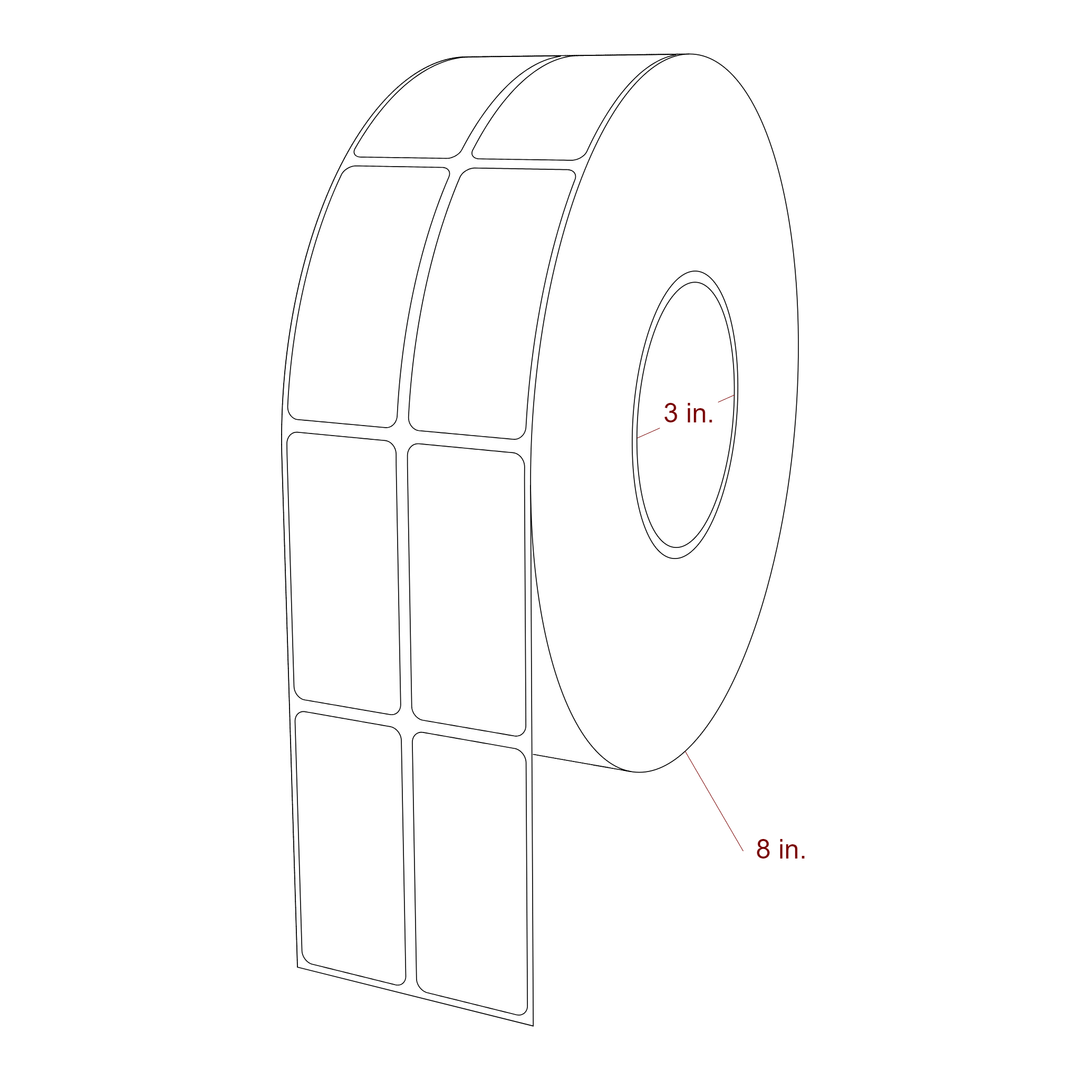 1.25 Inch x 2.75 Inch Rectangle Inkjet Label Roll - 3 Inch Core - 8 Inch Roll OD - 2Up - 3D Perspective