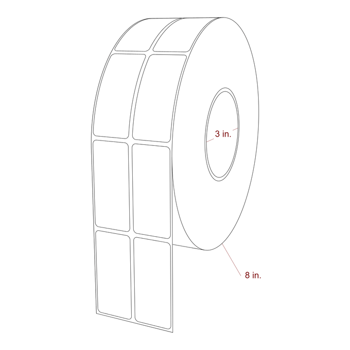 1.25 Inch x 2.75 Inch Rectangle Inkjet Label Roll - 3 Inch Core - 8 Inch Roll OD - 2Up - 3D Perspective