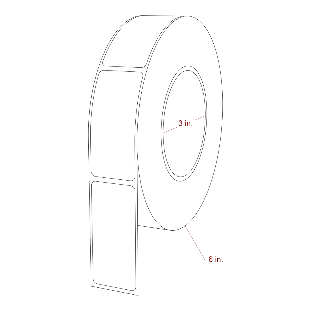 1.25 Inch x 2.75 Inch Rectangle Inkjet Label Roll - 3 Inch Core - 6 Inch Roll OD - 3D Perspective