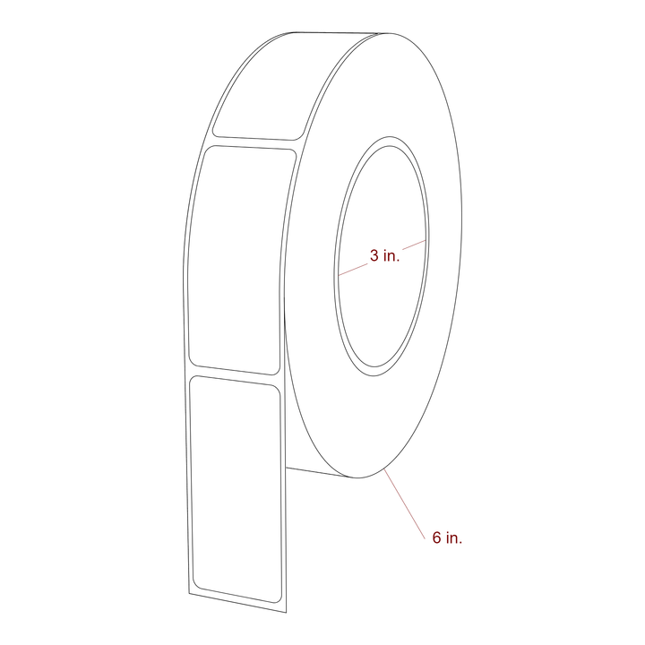 1.25 Inch x 2.75 Inch Rectangle Inkjet Label Roll - 3 Inch Core - 6 Inch Roll OD - 3D Perspective