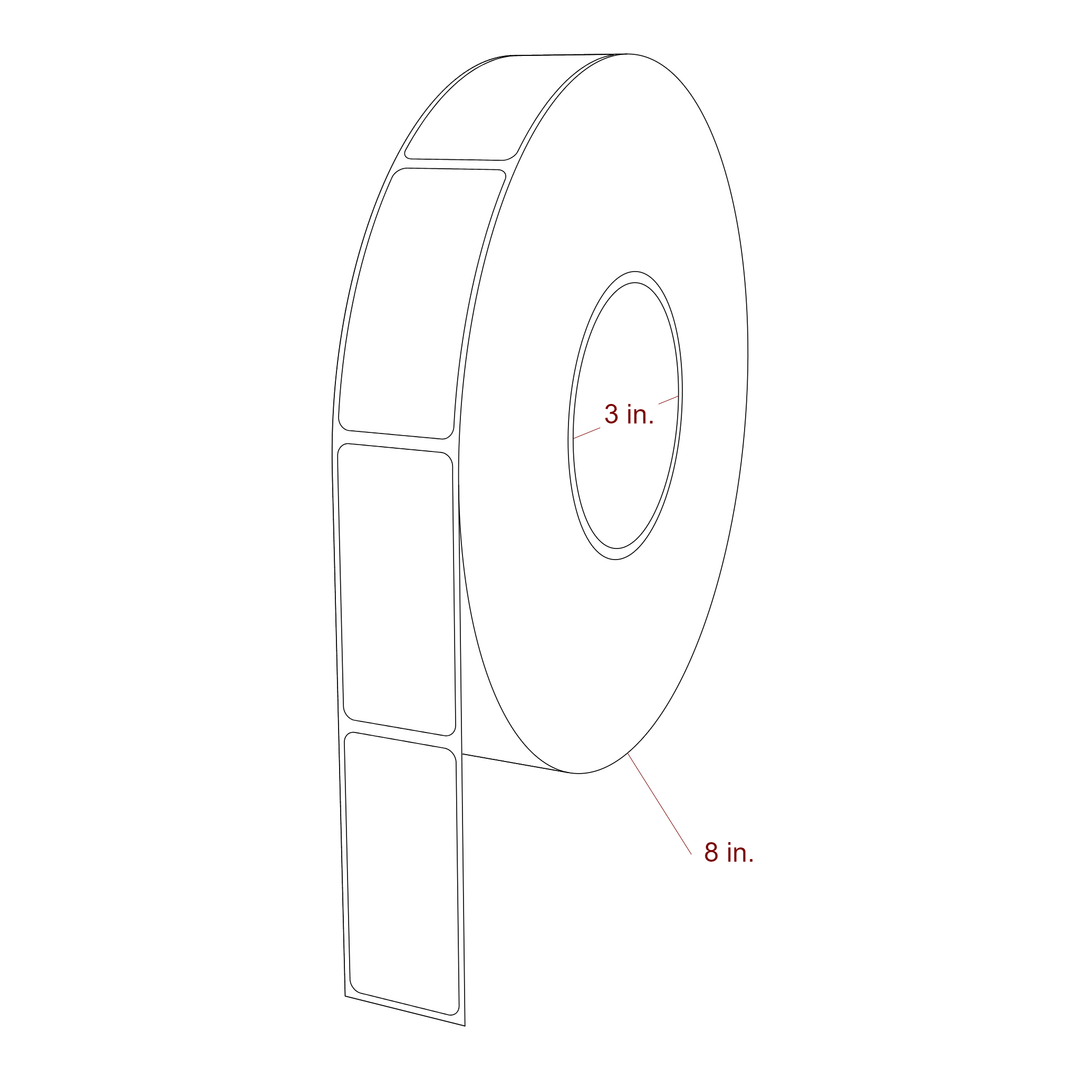 1.25 Inch x 2.75 Inch Rectangle Inkjet Label Roll - 3 Inch Core - 8 Inch Roll OD - 3D Perspective