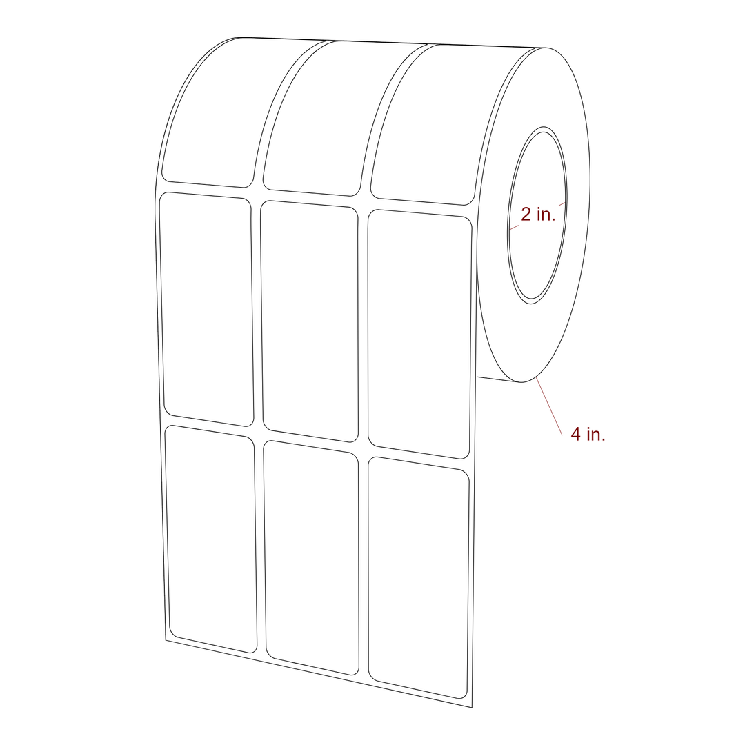 1.25 Inch x 2.75 Inch Rectangle Inkjet Label Roll - 2 Inch Core - 4 Inch Roll OD - 3Up - 3D Perspective