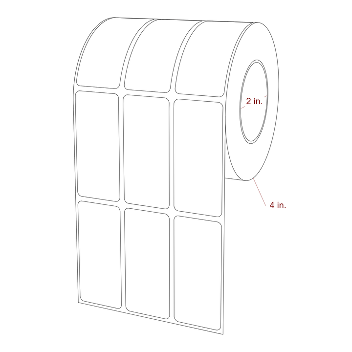 1.25 Inch x 2.75 Inch Rectangle Inkjet Label Roll - 2 Inch Core - 4 Inch Roll OD - 3Up - 3D Perspective